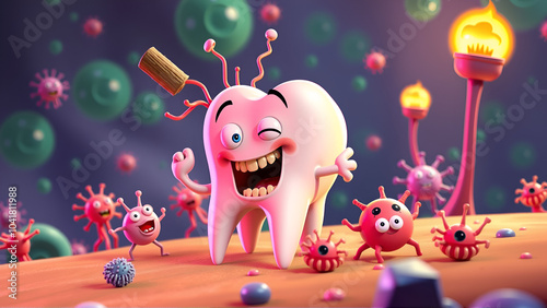 A brave tooth battles germs in a vibrant, microscopic world during an epic dental showdown photo