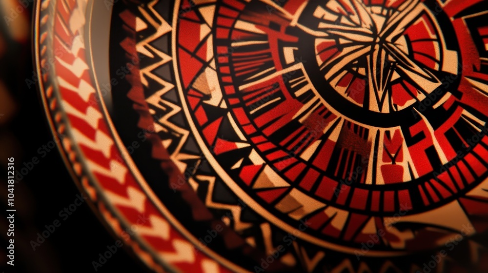 Obraz premium Close-up of a Greek plate with vibrant red and black geometric patterns
