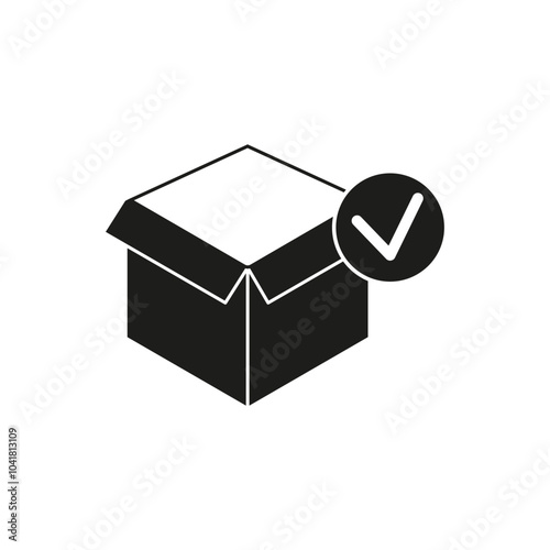 Package icon. Open box symbol. Checkmark validation vector. Delivery confirmation sign.