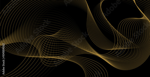Wallpaper Mural Gold Wave Lines On Black Background. Luxury Wallpaper. Abstract Business Banner. Vector Illustration Torontodigital.ca