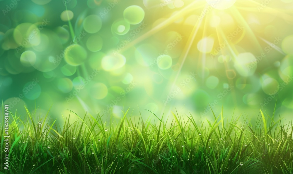 Obraz premium Green grass and sunlight banner background