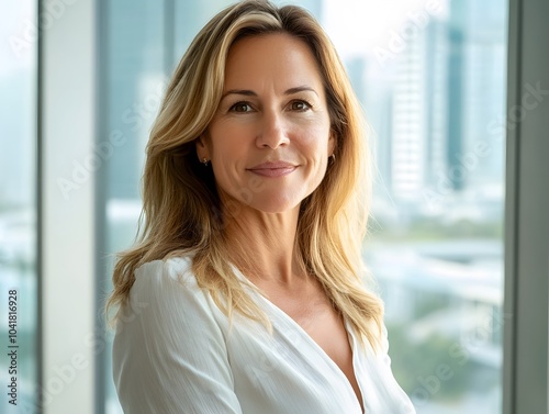 Portrait of confident middle-aged businesswoman with tanned skin, smiling in an office Free Download Portrait of confident middle-aged businesswoman with tanned skin, smiling in an office - GFXLoad