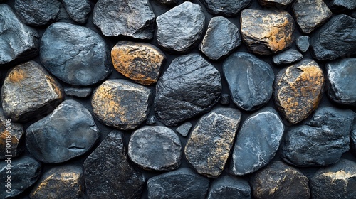 Textured wall pattern rounded stones in shades of dark gray and charcoal arranged in a seamless design to create a robust and timeless feel for medievalinspired interiors photo