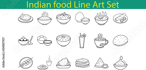 Indian Food Line Art Set Cuisine Illustrations