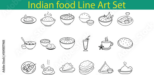 Indian Food Line Art Set Cuisine Illustrations