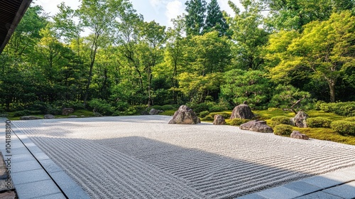 Wallpaper Mural Smooth stones and neatly raked gravel in a Japanese Zen garden, representing calmness and mindfulness in a serene space Torontodigital.ca