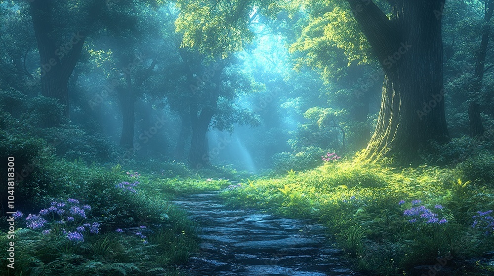 Enchanted Forest Path: Sunlight Through the Trees Enchanted Forest Path: Sunlight Through the Trees
