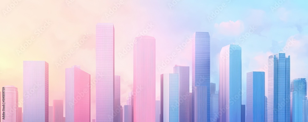 A stunning cityscape at dawn vibrant skyscrapers bathed in soft pastel hues illuminating the urban skyline A stunning cityscape at dawn vibrant skyscrapers bathed in soft pastel hues illuminating the urban skyline