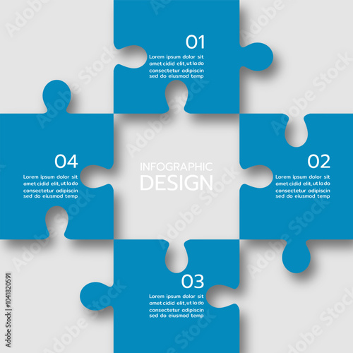 Puzzle infographic with the four-piece business presentation. Circle infographics. 4-step puzzle round process diagram.