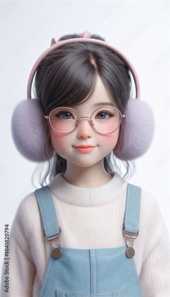 portrait of little girl wear glasses and earmuff. portrait of little girl wear glasses and earmuff.
