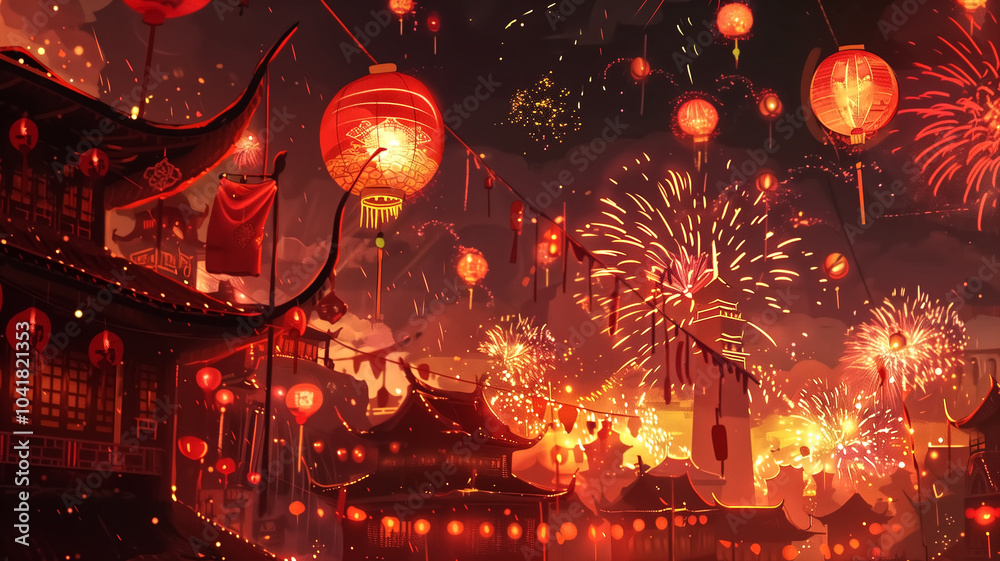 Traditional New Year's lanterns and red banners – floating … Traditional New Year's lanterns and red banners – floating …