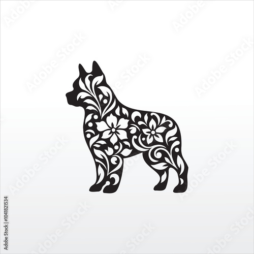 decorative floral dog silhouette pet clipart animal element printable stencil vector illustration photo