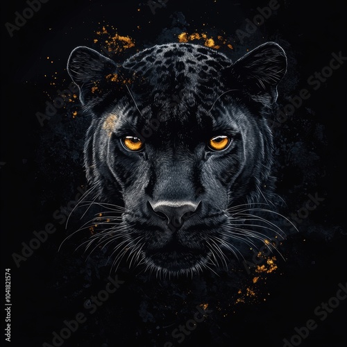 Majestic black panther's face illuminated against a dark backdrop