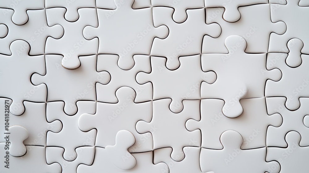 A close-up view of interlocking white puzzle pieces on a flat surface, showcasing a uniform and minimalist design. A close-up view of interlocking white puzzle pieces on a flat surface, showcasing a uniform and minimalist design.