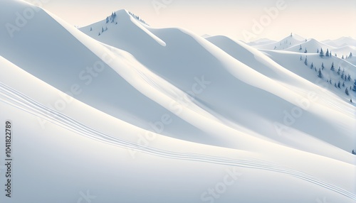 Fototapeta Naklejka Na Ścianę i Meble -  Simplified representation of ski tracks on a pristine snowy slope