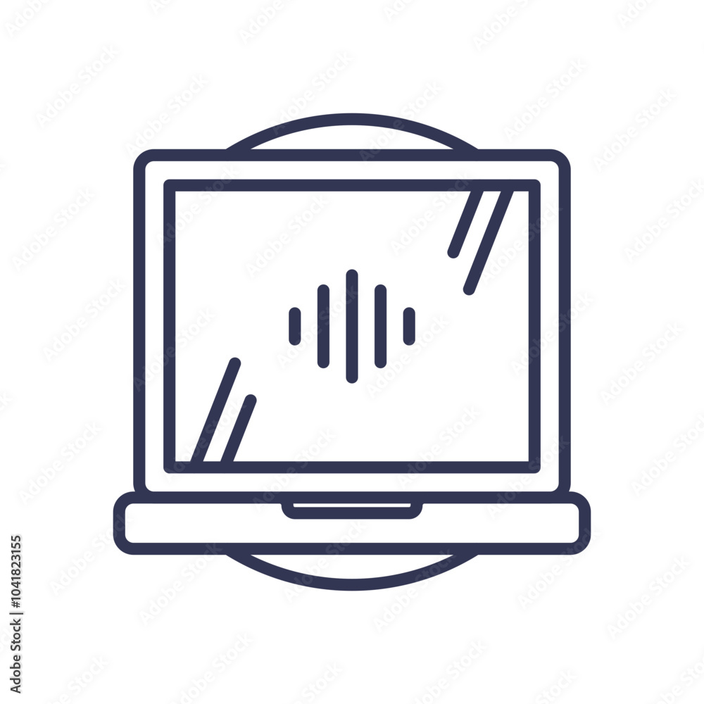 Outline of a laptop with a sound wave symbol, representing digital audio technology. Outline of a laptop with a sound wave symbol, representing digital audio technology.