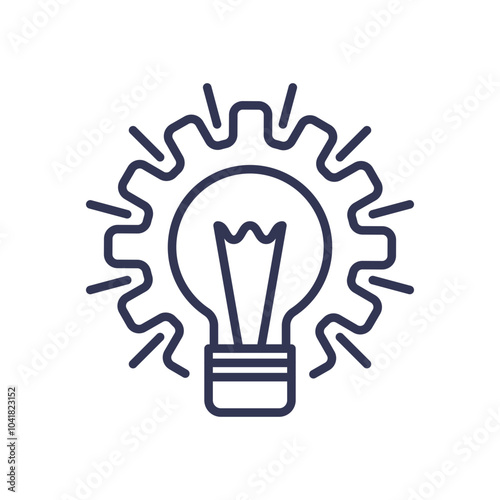Light bulb and gear symbolize innovation and idea generation.