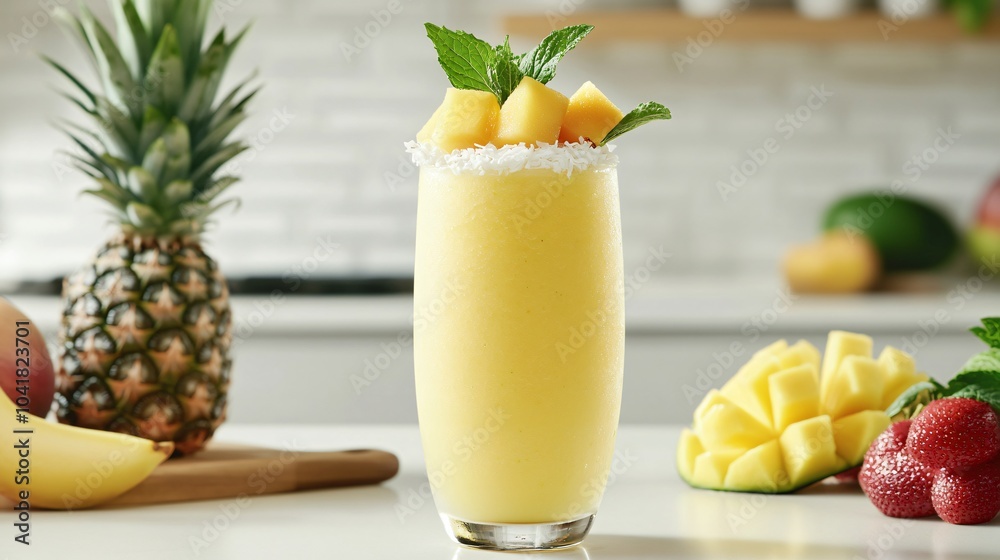 Refreshing Mango Pineapple Smoothie with Coconut Flakes Refreshing Mango Pineapple Smoothie with Coconut Flakes