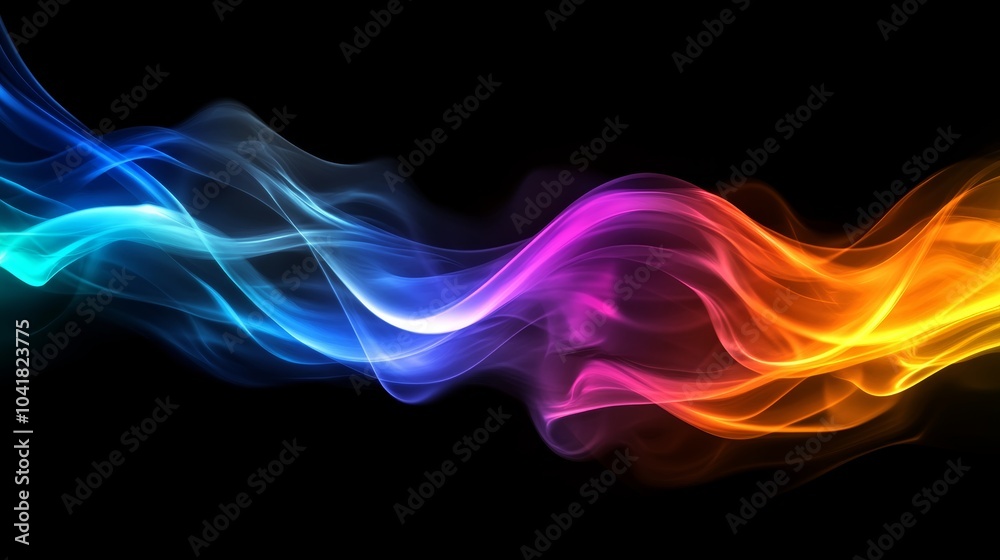 Abstract Colorful Smoke Waves on Black Background Digital Art Design Abstract Colorful Smoke Waves on Black Background Digital Art Design