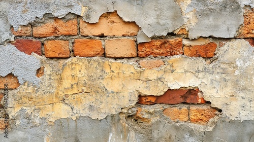 Textured Wall with Cracked Paint and Exposed Brick