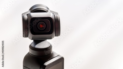 Portable gimbal camera on white background. Big brother watching you. photo