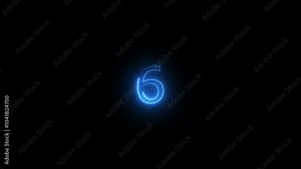 Glowing neon numeric number 6 animation. Purple and blue neon font alphanumeric Glowing neon numeric number 6 animation. Purple and blue neon font alphanumeric
