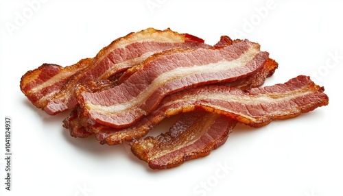 Crispy strips of bacon arranged on a clean surface during breakfast preparation