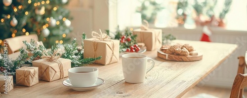 Wallpaper Mural A lifestyle shot of a family celebrating Christmas with handmade gifts and eco-conscious decor, wooden table with natural accents Torontodigital.ca