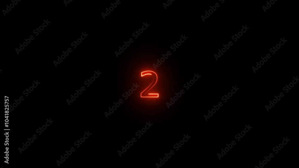 Abstract beautiful neon countdown 2 number. Dark background,.