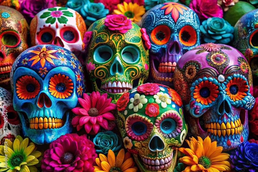 Decorative Skulls for Dia de los Muertos and Halloween Celebrations Decorative Skulls for Dia de los Muertos and Halloween Celebrations