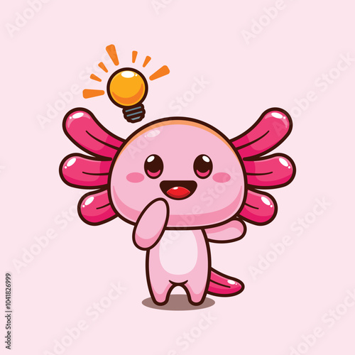 Axolotl get an idea. mascot cartoon character vector illustration.