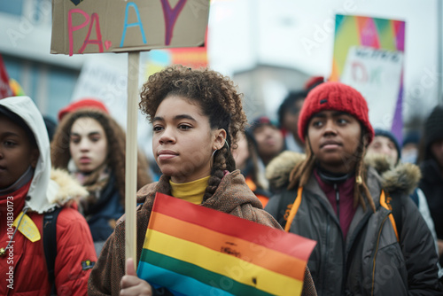 A protest for equality and justice with people holding signs