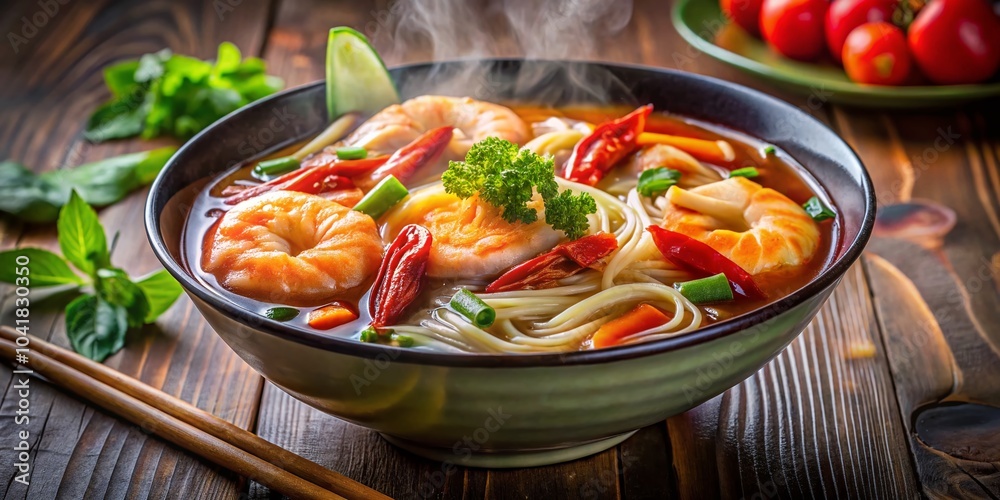 Delicious Shrimp Noodle Soup in Long Exposure - A Beautiful Culinary Delight for Food Lovers Delicious Shrimp Noodle Soup in Long Exposure - A Beautiful Culinary Delight for Food Lovers