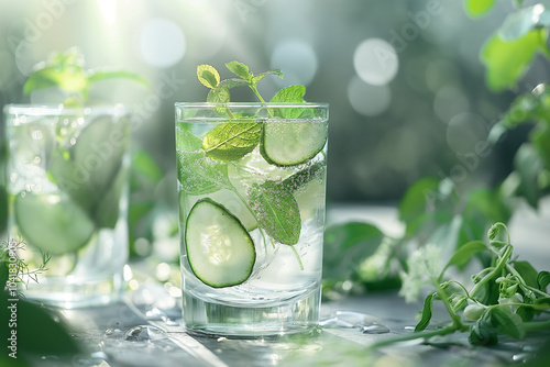 A refreshing cucumber and mint infused water ultra-realistic photo