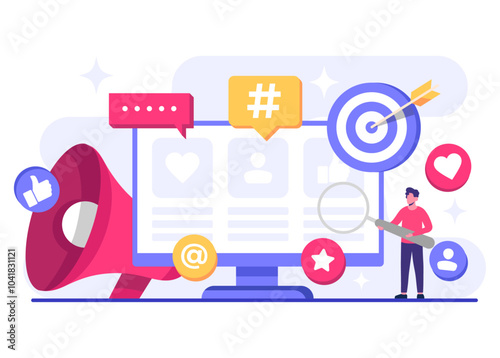 Social media marketing concept flat vector illustration for landing page, web banner, mobile application, banner, business content strategy, web design, Digital marketing online connection concept