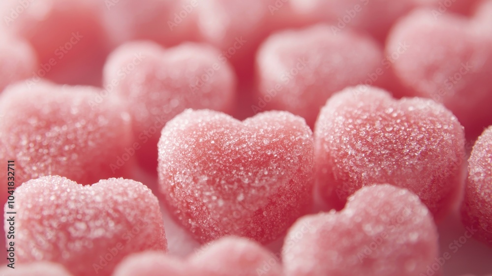 Pink sugar heart candies in close-up Pink sugar heart candies in close-up