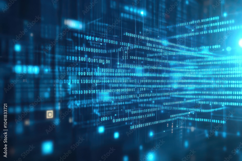Flowing binary data, electric blue grid, futuristic tech backdrop Flowing binary data, electric blue grid, futuristic tech backdrop