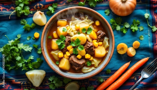 Puchero – Traditional Bolivian Beef Stew with Potatoes, Corn, and Cabbage (Bolivian Cuisine) photo