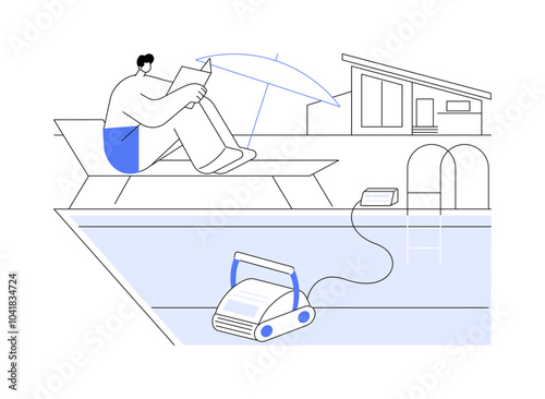 Robotic pool cleaner isolated cartoon vector illustrations.