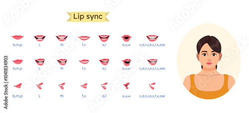 Female Cartoon Mouth Animation Lip Sync Set for Pronunciation Talking and Emotions. Cartoon Lip Sync Set for animation. Mouth Animations Set. Female Cartoon Mouth Animation Set. Lip Sync Side, Front