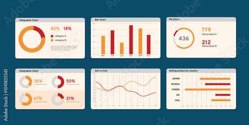 Elements of infographics. Use in presentation templates, flyer and leaflet, corporate report. Dashboard template for big data visualization.