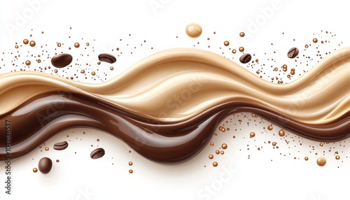 Delicious chocolate and cream swirls with coffee accents on a bright background