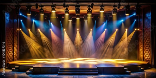 Dramatic Empty Stage with Spotlights in a Dark Atmosphere for Performance Photography