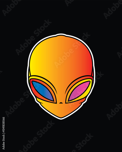 Classic alien with big eyes. Original vector illustration in vintage style. T-shirt design.