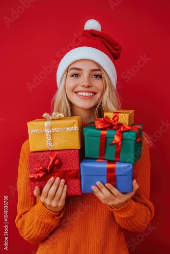 Happy female with gift box in holiday season.