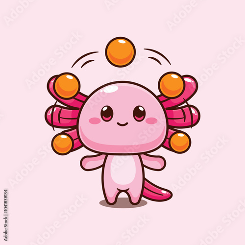 Axolotl circus attraction with balls