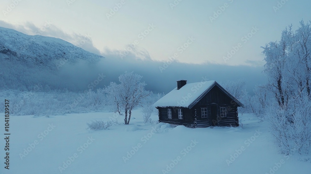 A secluded cabin in a winter setting near Tana, Norway A secluded cabin in a winter setting near Tana, Norway