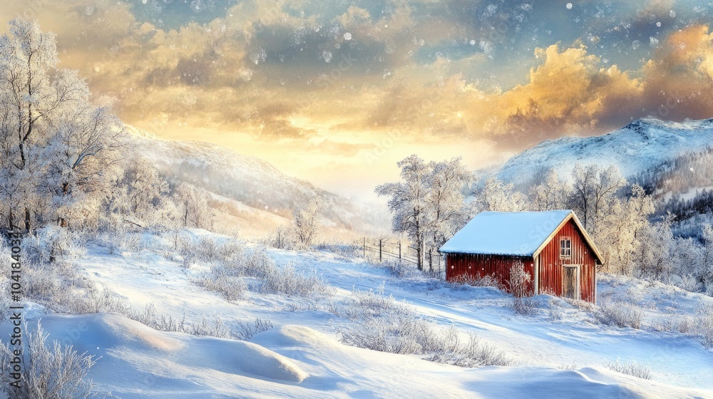 A secluded cabin in a winter setting near Tana, Norway A secluded cabin in a winter setting near Tana, Norway