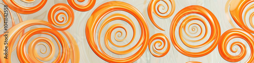 Orange Swirls in Neutral - A playful orange swirls pattern against a soft, neutral gray background.