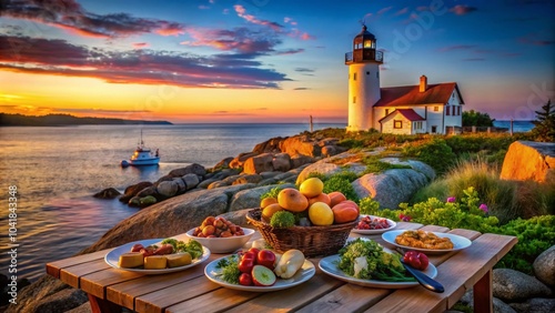 Eastern Point Lighthouse at Sunset - Iconic Cape Ann Lighthouse Food Photography